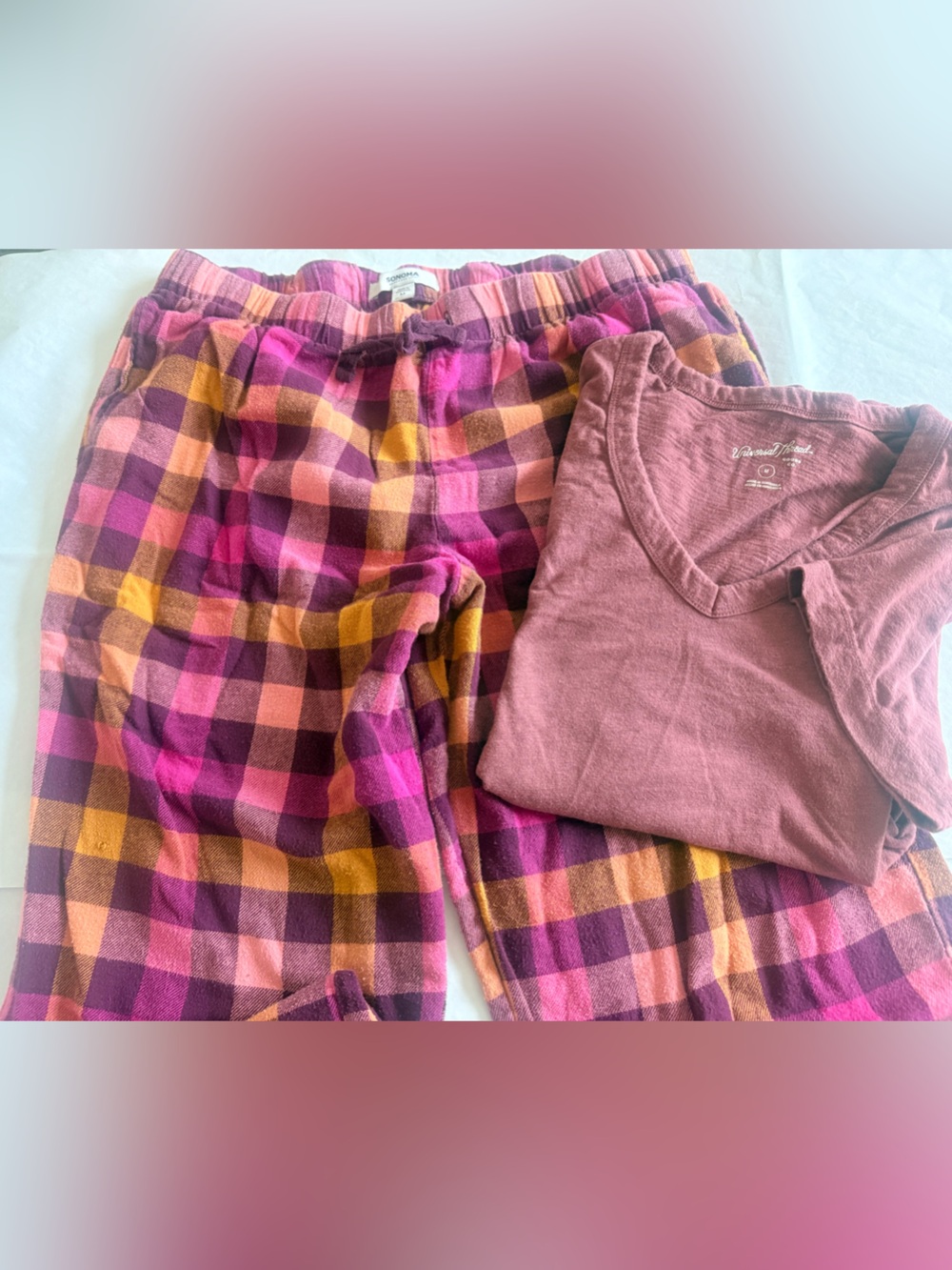 Universal Thread Pink and Mustard Plaid Pajama Set